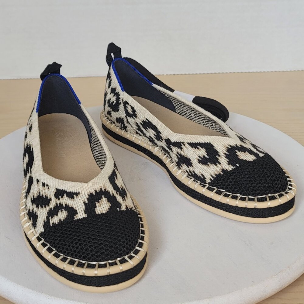 Rothy's Flat Ankle Strap Espadrille Leopard Print  Sandy Cat Color  Sz 6.5